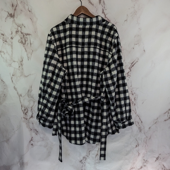 TALBOTS Shirt Jacket Womens 2X Wool Black White Plaid Button Up Sash Buffalo - Picture 5 of 12